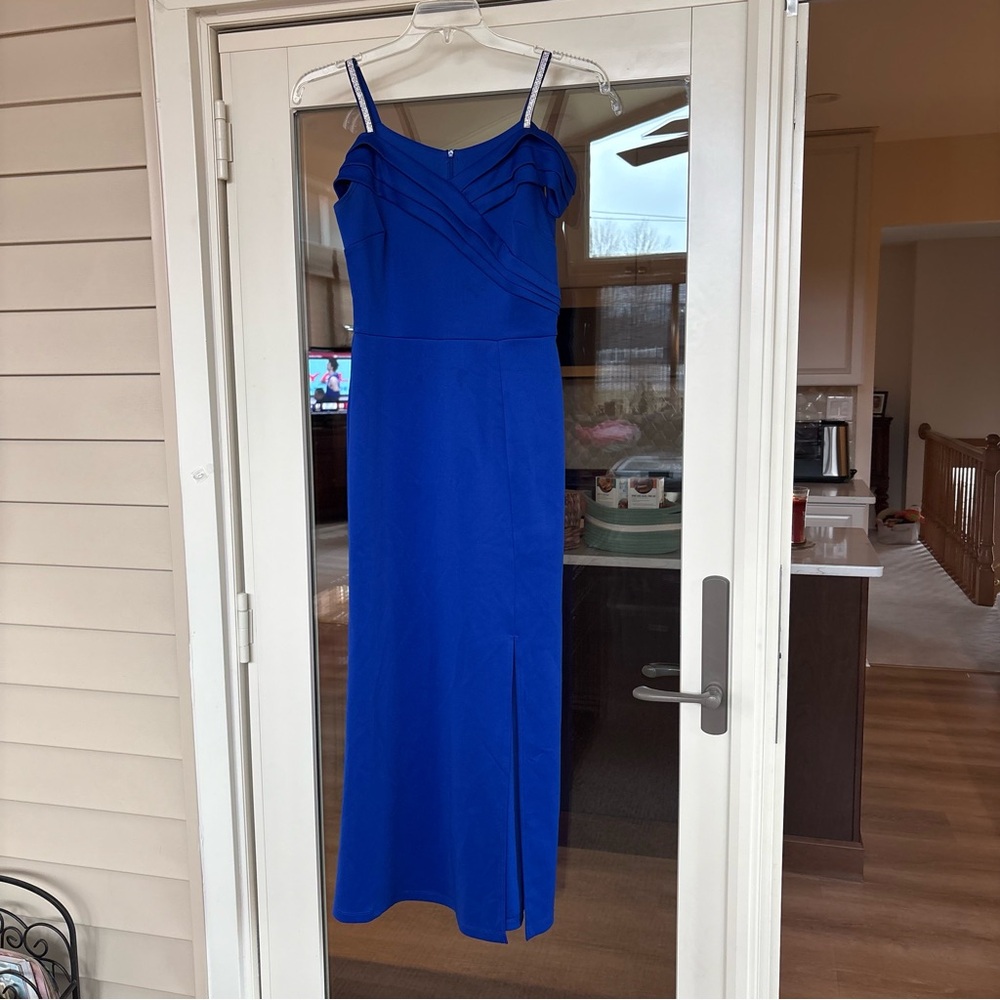 Alex B Elegant Royal Blue Maxi Dress with Rhinestone Straps. Size 6. INV25/453